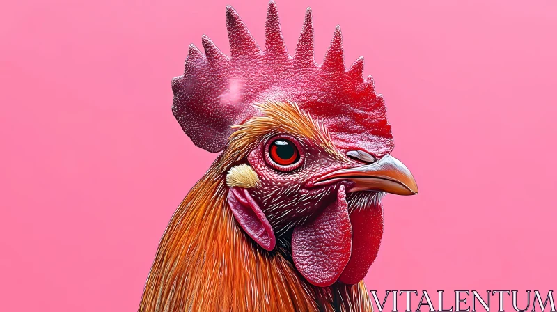 Animal Art: Rooster Head on Pink AI Image