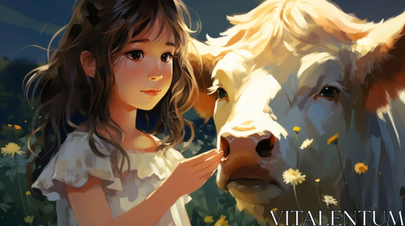 Charming Anime Art - Child's Innocence in a Mystical Farm Setting AI Image