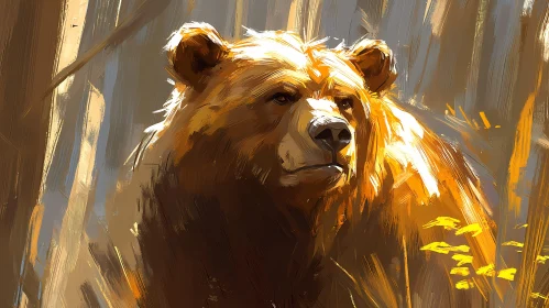 Sunlight Illuminated Bear in Forest
