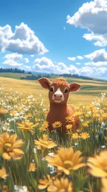 Young Calf in a Sunny Field