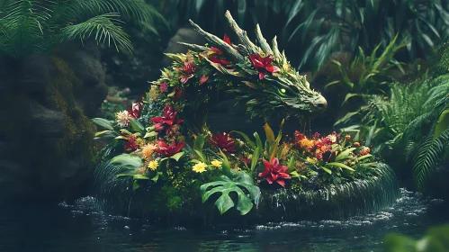 Dragon Sculpture with Flowers