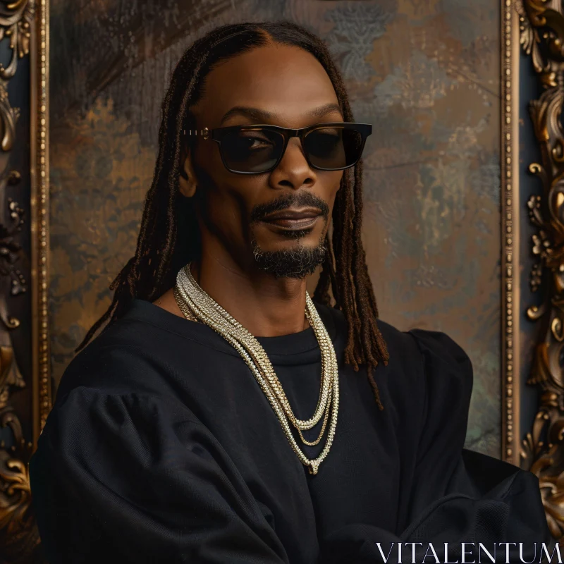 Portrait of Snoop Dogg with Artful Background AI Image