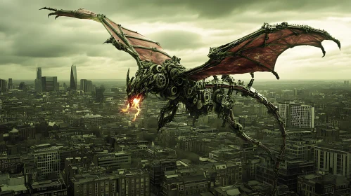 Mechanical Dragon in Urban Flight