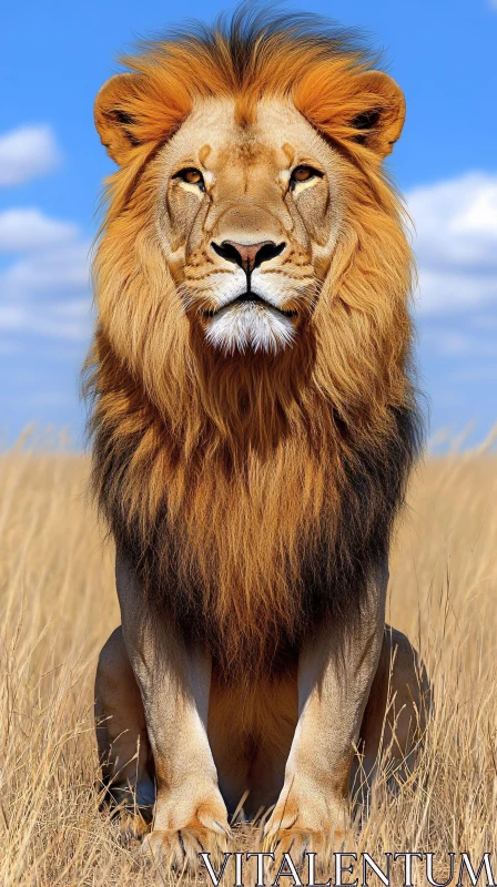 Regal Lion Portrait in Grasslands AI Image