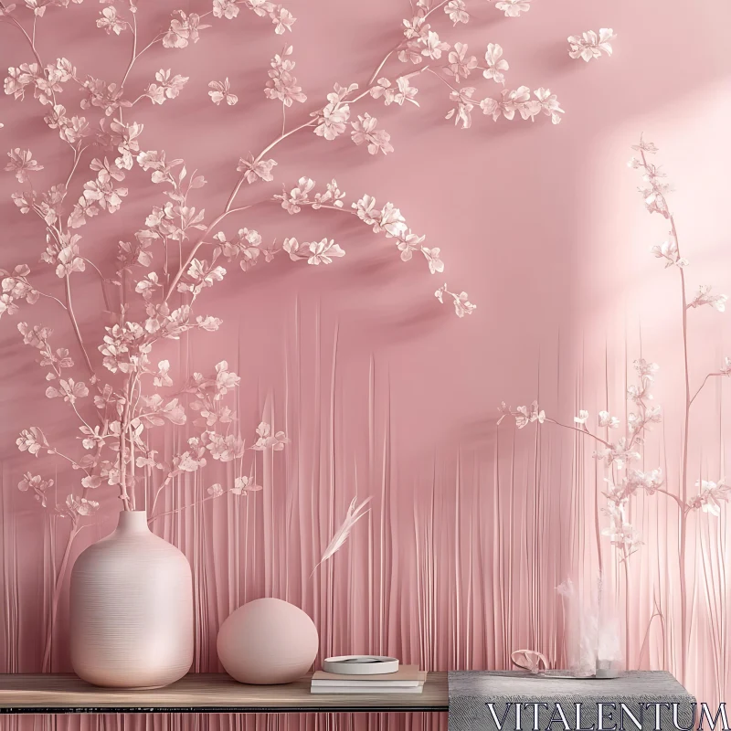 Monochromatic Pink Floral Arrangement with Vases AI Image