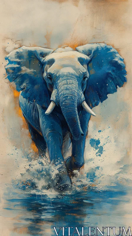 Blue Toned Elephant Water Splash Art AI Image