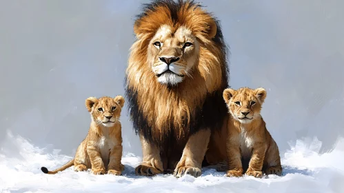 Regal Lion with Playful Cubs