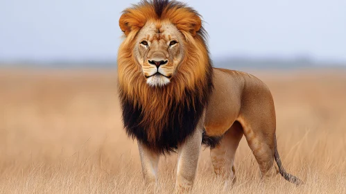 Proud Lion Overlooking Grassland