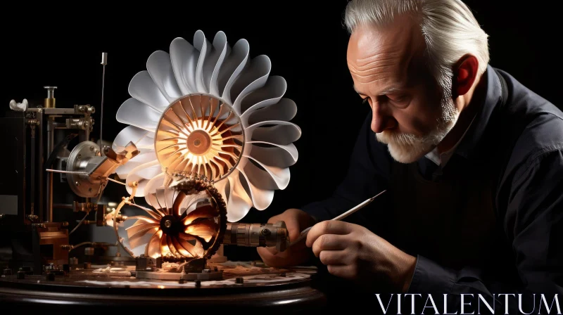 Meticulously Crafted Mechanical Piece with Flower - Artwork AI Image