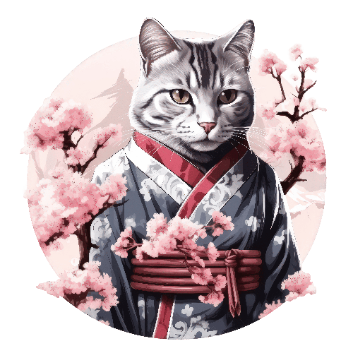 Realistic Kimono Cat Art on Transparent Background