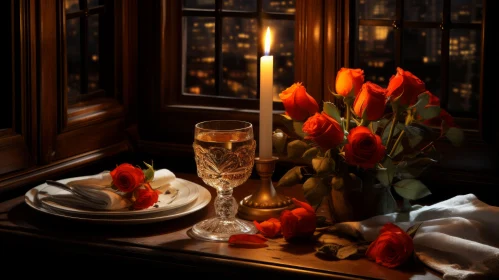 Romantic Candlelit Scene with Desserts and Wine