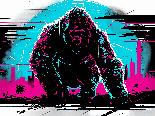 Urban Gorilla Art: Neon Cityscape T-Shirt Design POD Design