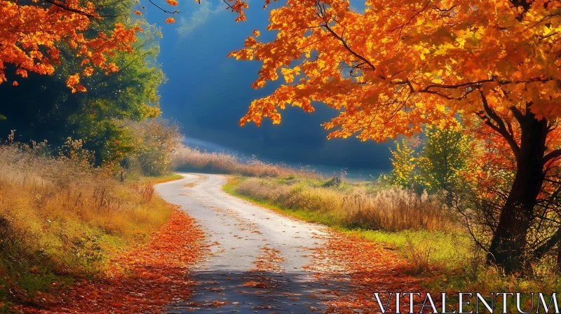 Autumnal Road Landscape with Colorful Foliage