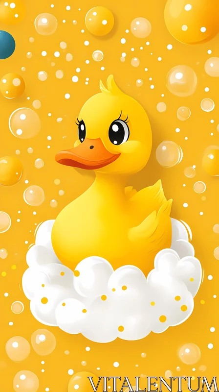 Cheerful Duck in Bubbly Bath
