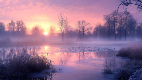 Pastel Sunrise Reflection on Winter Lake