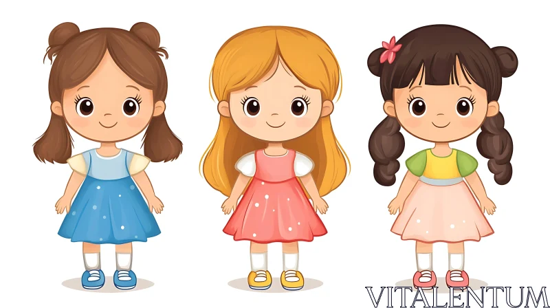 Three Cute Cartoon Girls