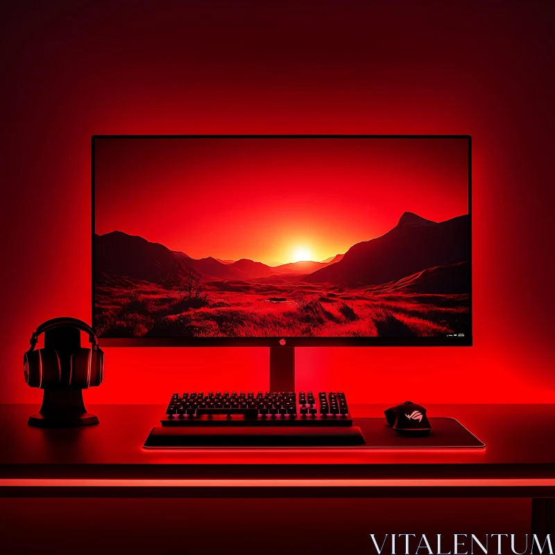 Gaming Setup with Red Lighting