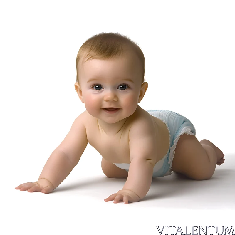 Smiling Infant Crawling on White Background