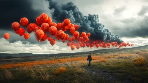 Red Balloons Over Field