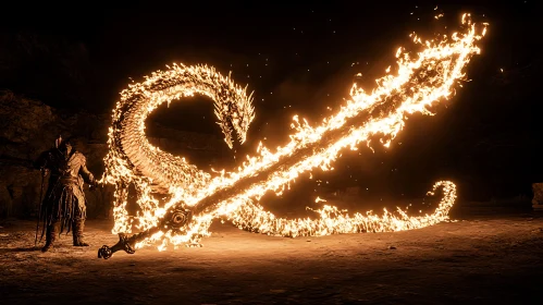 Warrior and the Fiery Sword Dragon