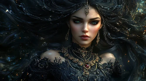 Dark Beauty with Golden Adornments