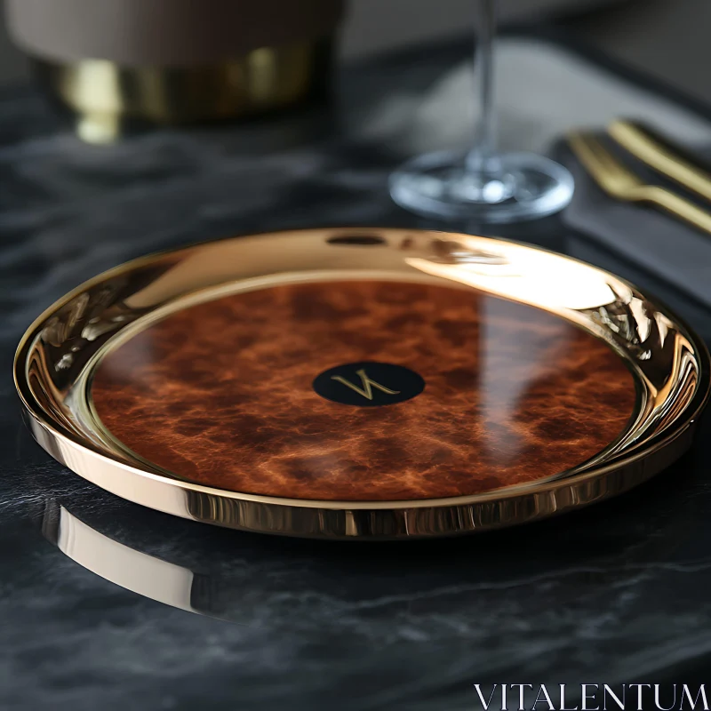 Luxurious Golden Plate on Marble Surface