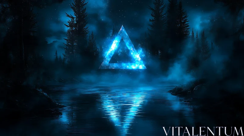 Glowing Triangle Reflection in Forest Lake
