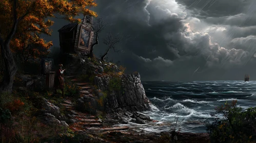 Cliffside House Overlooking Stormy Sea
