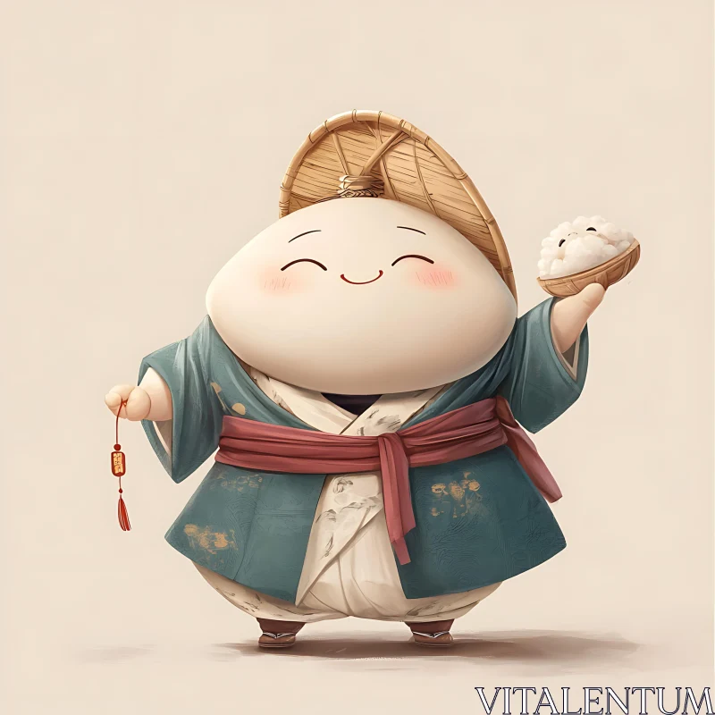 Cartoon Rice Character with Traditional Outfit