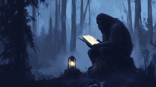 Forest Creature Reading by Lantern Light