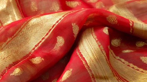 Luxurious Red Fabric with Golden Embellishments