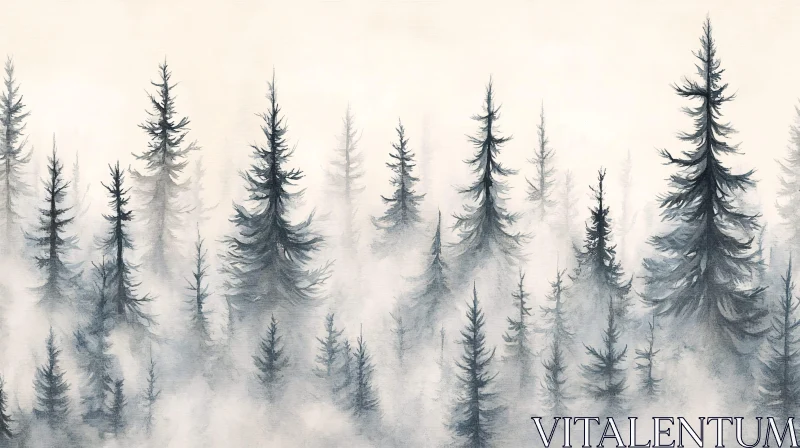 Mysterious Foggy Pine Trees