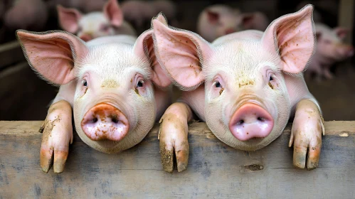 Cute Piglets Behind a Fence