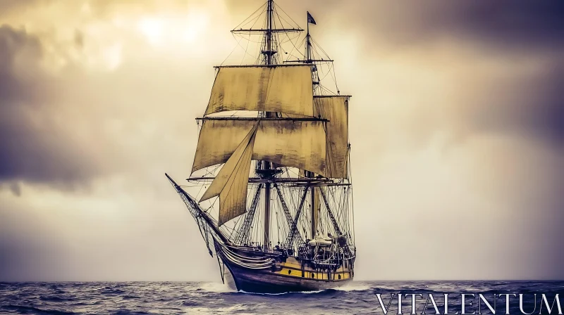 Vintage Sailboat in Ocean