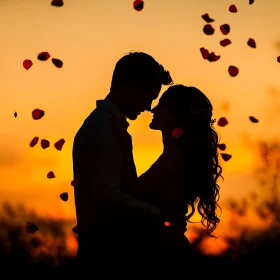 Sunset Embrace: A Couple's Silhouette