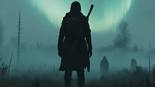 Misty Silhouette Under Northern Lights