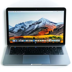 High-Resolution Laptop Display with Mountain Wallpaper