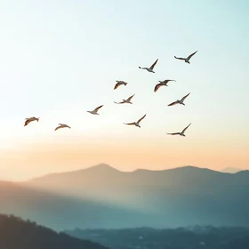 Sunset Flight Over Mountain Range