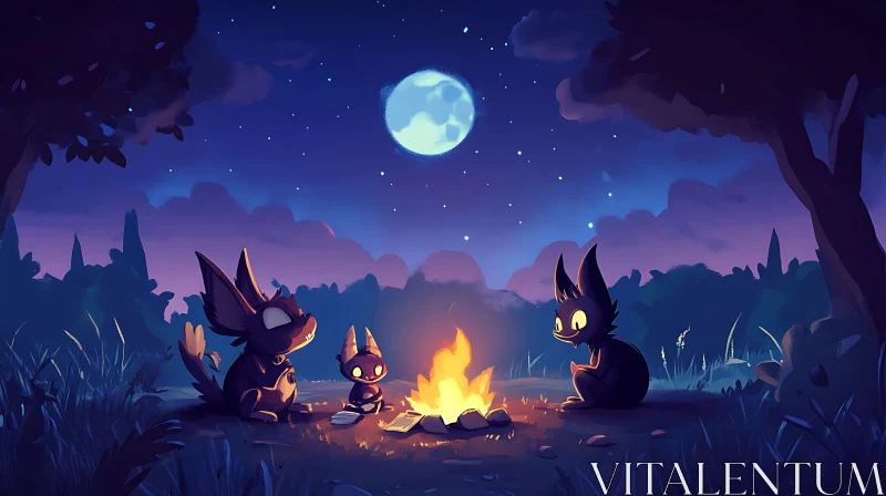 Night Gathering Cartoon Illustration