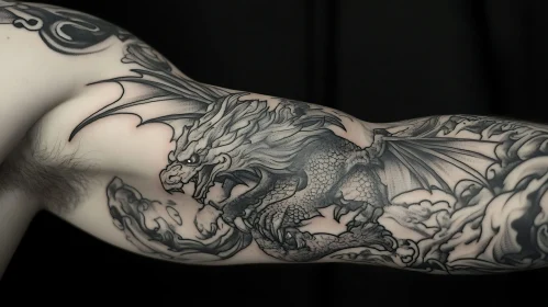 Grayscale Dragon Tattoo Design