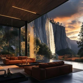 Contemporary Interior With Majestic Waterfall Vista