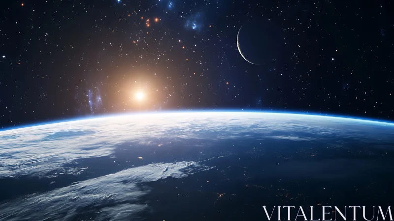 Earth from Space with Moon and Stars
