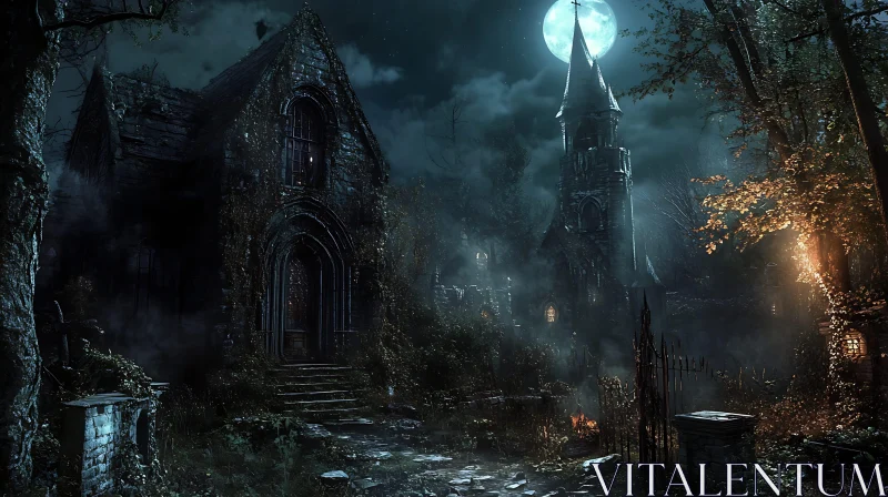 Old Church Under Moonlight