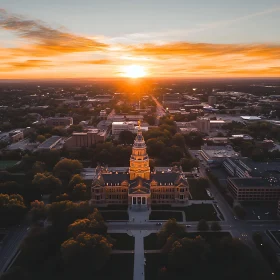 Urban Sunset Over Landmark Building