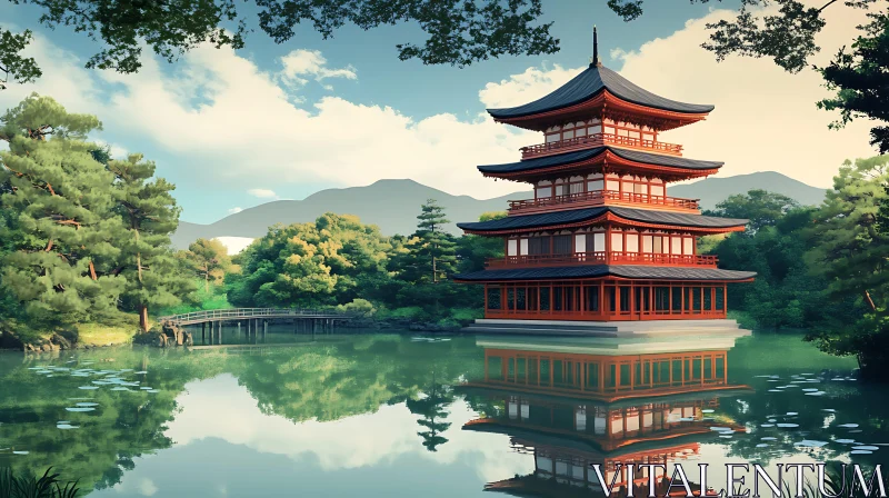 Pagoda Reflected in Lake, Japanese Architecture