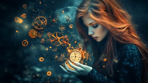 Girl Holding Antique Clock