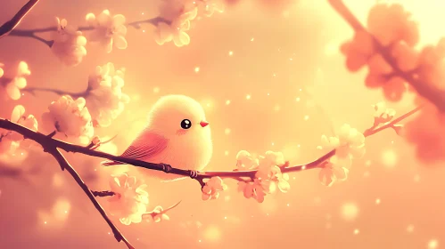 Pastel Bird with Blossoms Illustration