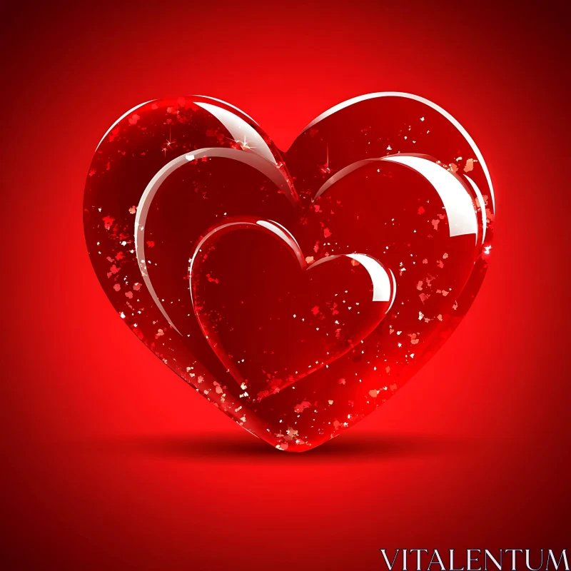 Shimmering Heart on Red Backdrop