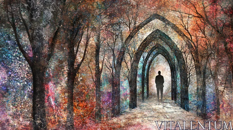 Figure in Forest Path Art