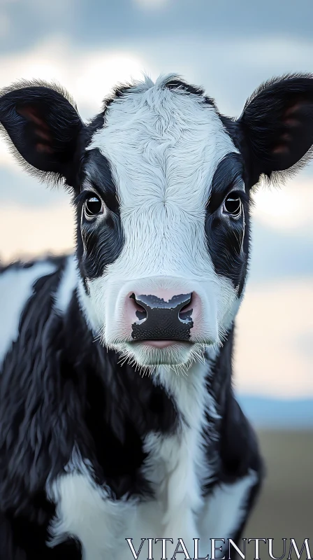 Young Cow in Pastel Countryside AI Image